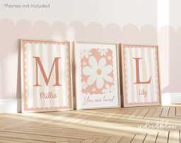 Set Of 3 Flower Prints in Pink, Personalised Sister Prints, Floral Wall Art, Wildflower Girl Bedroom, Teen Bedroom Decor - thumbnail 1