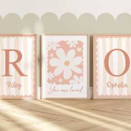 Set Of 3 Flower Prints in Pink, Personalised Sister Prints, Floral Wall Art, Wildflower Girl Bedroom, Teen Bedroom Decor - thumbnail 3