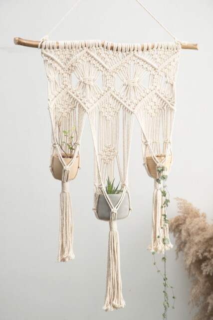 Macrame Wall Hanging Large Macrame Plant Hanger Triple Planter Long Tapestry Boho Bedroom Nursery Wedding Decor Plant Lover Gifts - image 1