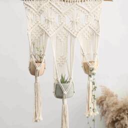 Macrame Wall Hanging Large Macrame Plant Hanger Triple Planter Long Tapestry Boho Bedroom Nursery Wedding Decor Plant Lover Gifts - thumbnail 3