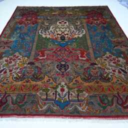 8x10 Ft Large Pictorial Rug - Afghan Handmade Wool Turkmen Home Deco Gray Multicolor Rug- Authentic Birds Animal Art For Kids Room - thumbnail 2