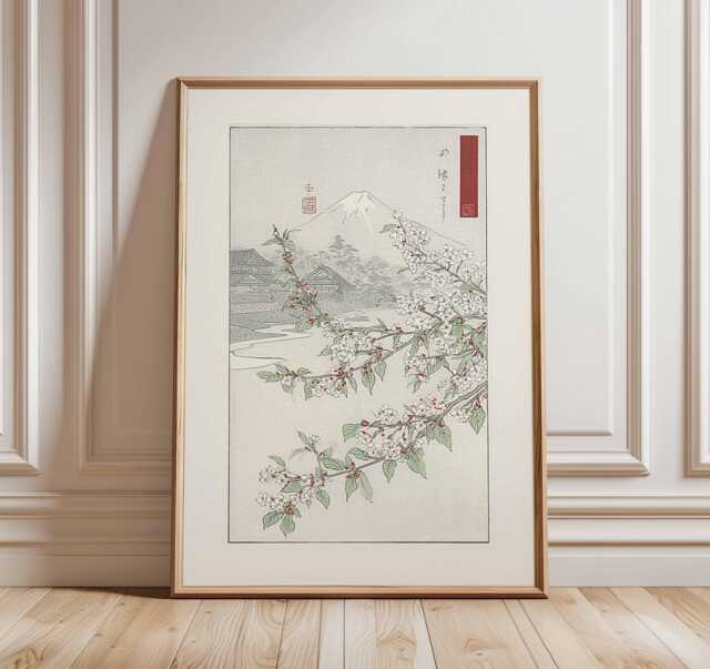 Japanese Cherry Blossom Wall Art, Vintage Ukiyo-E Style Print, Asian Landscape Poster, Sakura Tree Artwork, Oriental Home Decor