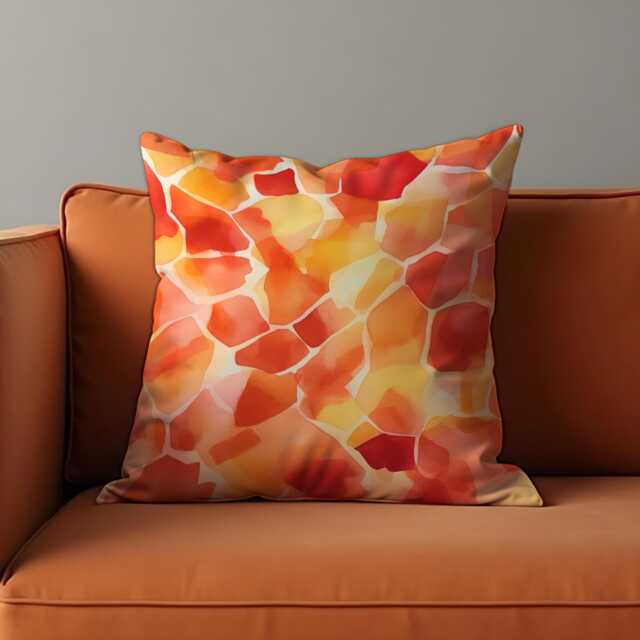 Abstract Mosaic Cushion Cover, Warm Red, Orange & Yellow Watercolor Pillow Case, Artistic Throw Colourful Living Room Decor - image 1