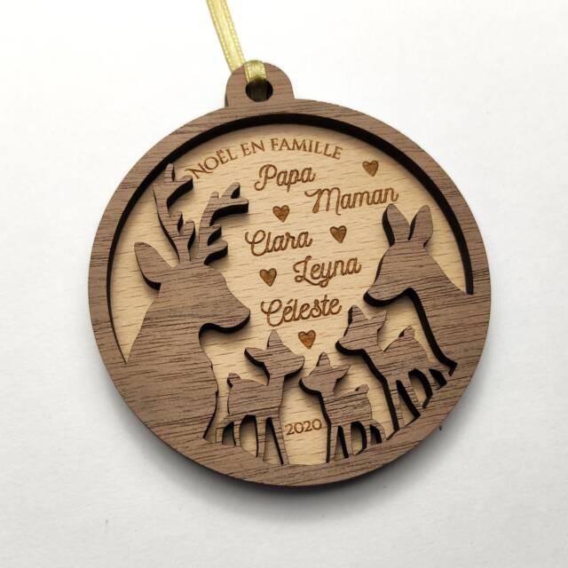Personalized Wooden Christmas Ornament - Deer, Doe, & Fawn Family Family - image 1