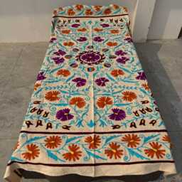 Artisan-Made Suzani Quilt - Hand-Embroidered Cotton, Colorful Boho Textile, Ethnic Bedding Or Sofa Throw - thumbnail 2