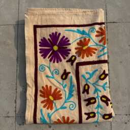 Artisan-Made Suzani Quilt - Hand-Embroidered Cotton, Colorful Boho Textile, Ethnic Bedding Or Sofa Throw - thumbnail 4