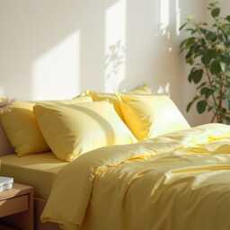 Pastel Yellow Sateen Bedding Set 1 Duvet Cover & 2 Pillowcases Cotton Satin Comforter Setpaste - thumbnail 4