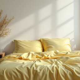 Pastel Yellow Sateen Bedding Set 1 Duvet Cover & 2 Pillowcases Cotton Satin Comforter Setpaste - thumbnail 3