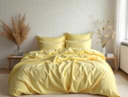 Pastel Yellow Sateen Bedding Set 1 Duvet Cover & 2 Pillowcases Cotton Satin Comforter Setpaste - thumbnail 1