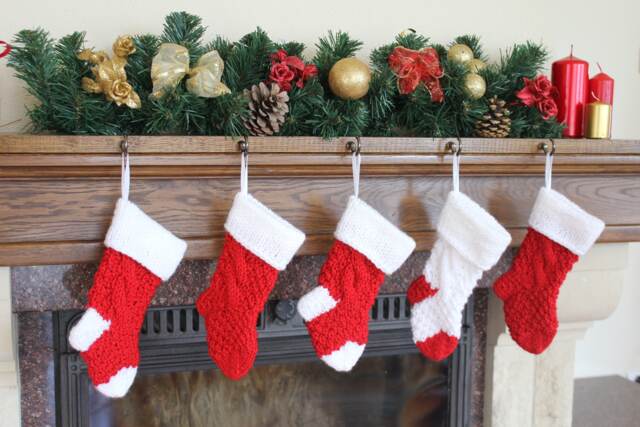 Hand Knit Christmas Stocking Set Of 5, Wool Yarn - image 1
