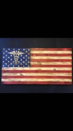 Wooden Medical Symbol Flag, Caduceus Customizable Wood Burned Flag, Rustic Flag Sign, Gift, Charred Wall Decor