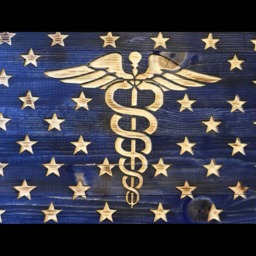 Wooden Medical Symbol Flag, Caduceus Customizable Wood Burned Flag, Rustic Flag Sign, Gift, Charred Wall Decor - thumbnail 2