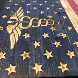 Wooden Medical Symbol Flag, Caduceus Customizable Wood Burned Flag, Rustic Flag Sign, Gift, Charred Wall Decor - thumbnail 3