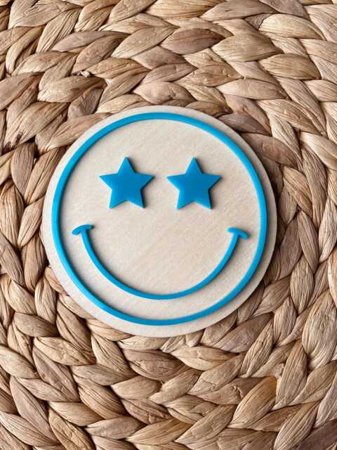 Smiley Face Wall Decor. Happy Emoji Sign. Wooden Acrylic Childrens Bedroom Star, Hearts, Lightning, Lashes - image 1