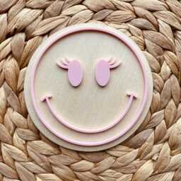 Smiley Face Wall Decor. Happy Emoji Sign. Wooden Acrylic Childrens Bedroom Star, Hearts, Lightning, Lashes - thumbnail 2