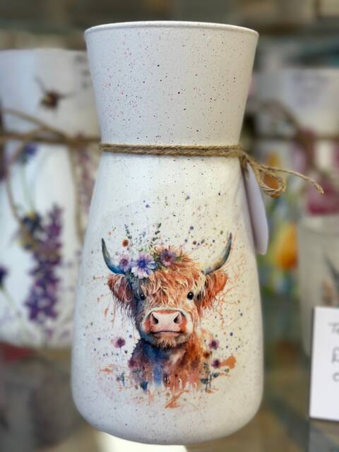 Highland Cow Glass Vase , Decoupage Shabby Chic, Gift For Home New Gift Her Christmas Personalised - image 1
