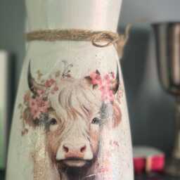 Highland Cow Glass Vase , Decoupage Shabby Chic, Gift For Home New Gift Her Christmas Personalised - thumbnail 3