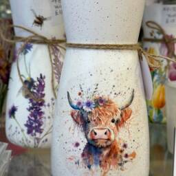 Highland Cow Glass Vase , Decoupage Shabby Chic, Gift For Home New Gift Her Christmas Personalised - thumbnail 2