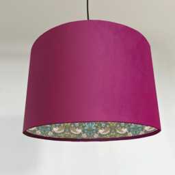 Hot Pink Velvet Drum Lampshade/ Ceiling Shade William Morris Strawberry Thief Teal Interior - thumbnail 1