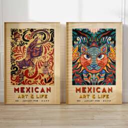 Mexican Set Of 2 Prints, Art Poster, Art, Wall Decor, Floral Print, A1/A2/A3/A4 - thumbnail 3