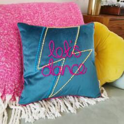 Let's Dance Lightning Bolt Embroidered Velvet Cushion - thumbnail 3