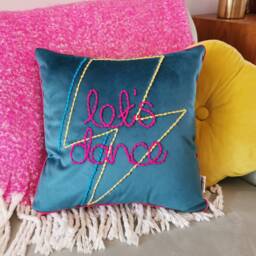 Let's Dance Lightning Bolt Embroidered Velvet Cushion - thumbnail 2