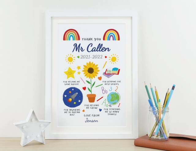Personalised Thank You Teacher Gift - Nursery, School, Teaching Assistant End Of Term Present Custom Name Print Va219 - image 1