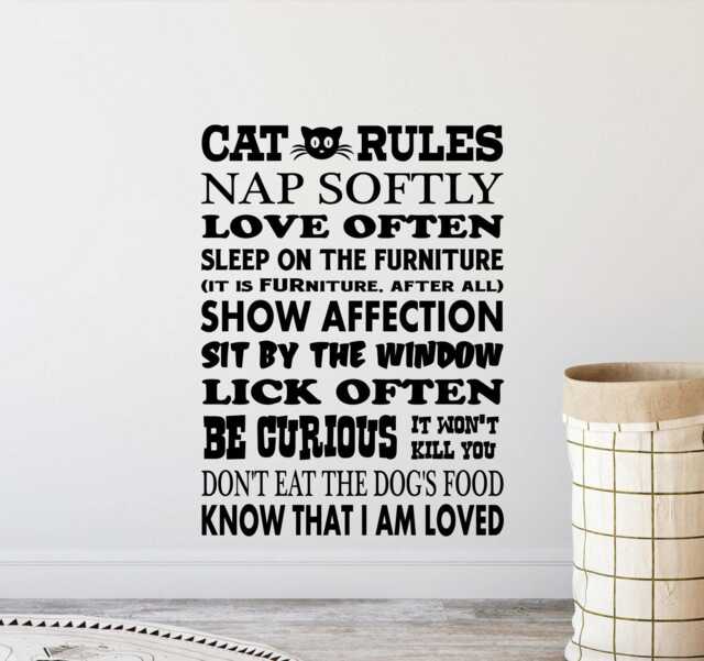 Cat Rules Sign Wall Decal Rescue Poster Lady Gifts Quote Vinyl Sticker Vet Office Decor Lover Art Print R980 - image 1