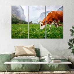 Traditional Swiss Cows Wall Art Print Switzerland Canvas Decor - thumbnail 2