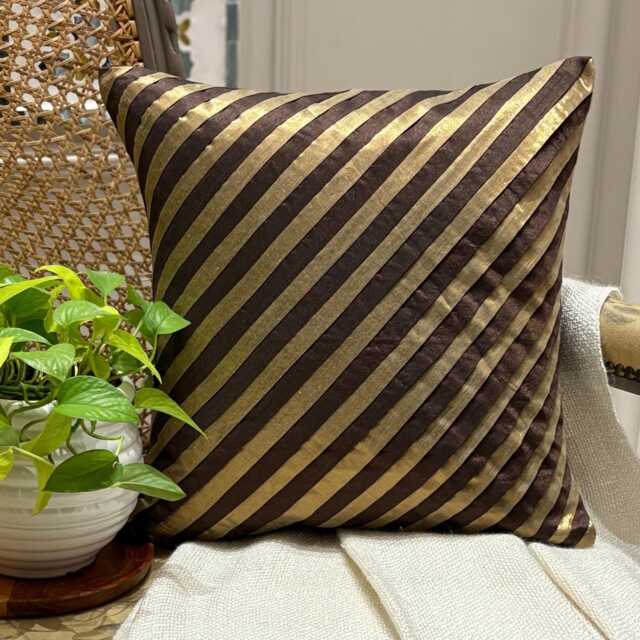 Art Silk Brown Striped Decorative Pillow Sham Cover, 24x24/26x26 Pintucks Pillowcase, Textured Modern Euro - Unfolding Antique - image 1