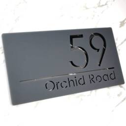 K Smart Sign - Bellissima H1 Laser Cut Matt Dark Gray Anthracite & Black Marble Floating House 300mm X 160mm - thumbnail 2