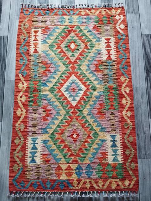 Kilim Rug Multicolour, Handmade Artisan Afghan Turkish Aztec Geometric Wool 129x82 cm - image 1
