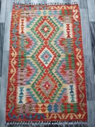 Kilim Rug Multicolour, Handmade Artisan Afghan Turkish Aztec Geometric Wool 129x82 cm - thumbnail 1