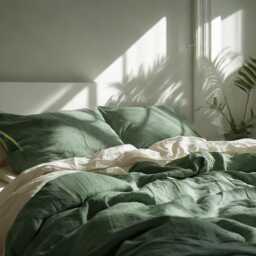 Fern Linen Bedding Set Rustic Duvet Cover & 2 Pillowcases Soft Medium Weight Bedding, Stonewashed Comfort - thumbnail 4