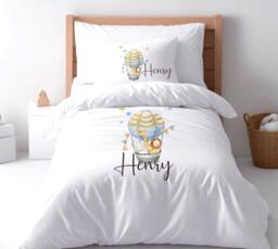 Personalised Safari Balloon Kids Duvet Cover Set With Toy Basket Jungle Bedroom Pillow Case - thumbnail 1