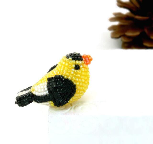 Goldfinch Beaded Miniature Bird Figurine - image 1