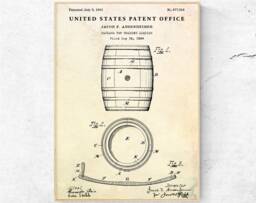 Barrel 1901 Patent Print. Whiskey, Wine Blueprint Poster, Beer Lover Gift, Man Cave Wall Art, Bar, Pub Vintage Decor, Ready To Hang Canvas - thumbnail 1
