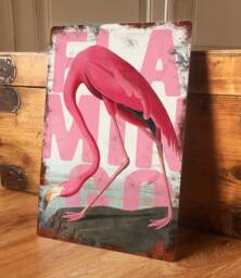 Flamingo Vintage Metal Sign Wall Door Decor Accessory, Exotic Bird Retro Plaque Art Deco Home Decor, Waterproof, 200mm X 305mm