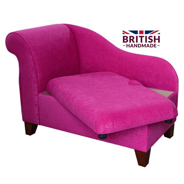Handmade Small Storage Chaise Longue Plush Fuchsia Pink Ottoman - image 1