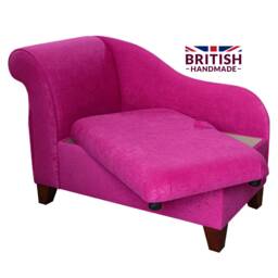 Handmade Small Storage Chaise Longue Plush Fuchsia Pink Ottoman - thumbnail 1