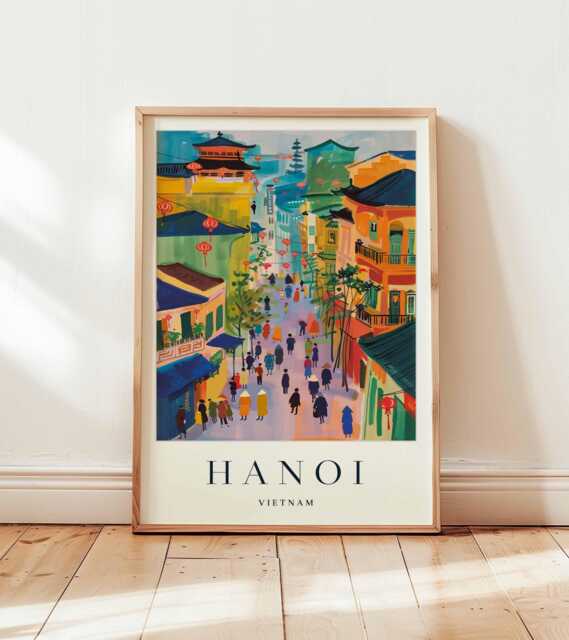 Hanoi Vietnam Travel Poster Southeast Asia Wall Art - image 1