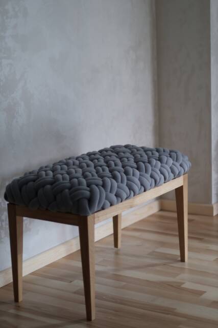 Woven Knot Ottoman, Straight Wooden Leg Bench, Entryway Footstool - image 1