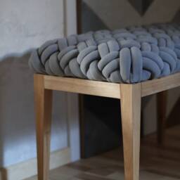 Woven Knot Ottoman, Straight Wooden Leg Bench, Entryway Footstool - thumbnail 2