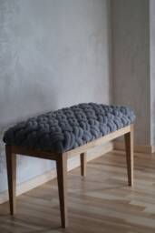 Woven Knot Ottoman, Straight Wooden Leg Bench, Entryway Footstool - thumbnail 1