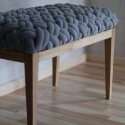 Woven Knot Ottoman, Straight Wooden Leg Bench, Entryway Footstool - thumbnail 4