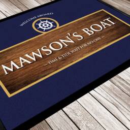 Personalised Boat Mat - Blue & Wood Colour Nautical Narrowboat/Sailing Boat Rubber Based Floor Mat - thumbnail 2