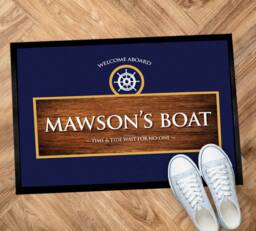 Personalised Boat Mat - Blue & Wood Colour Nautical Narrowboat/Sailing Boat Rubber Based Floor Mat
