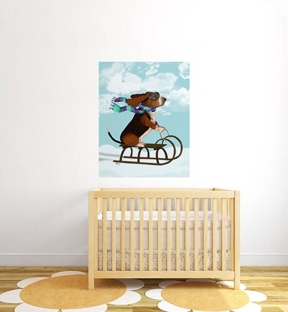 Basset Hound Sledging Wall Sticker Decal - Dogs & Pets Stickers, Art, Decals, Kids Animals Decals
