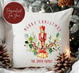 Personalized Christmas Cushion, Home Decor, Nutcracker Gift, Traditional Decorations - thumbnail 1