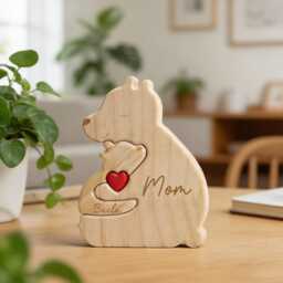 Personalized Wooden Bear Family Puzzle, Mother's Day Keepsake, Engraved Name Nursery Decor - thumbnail 3